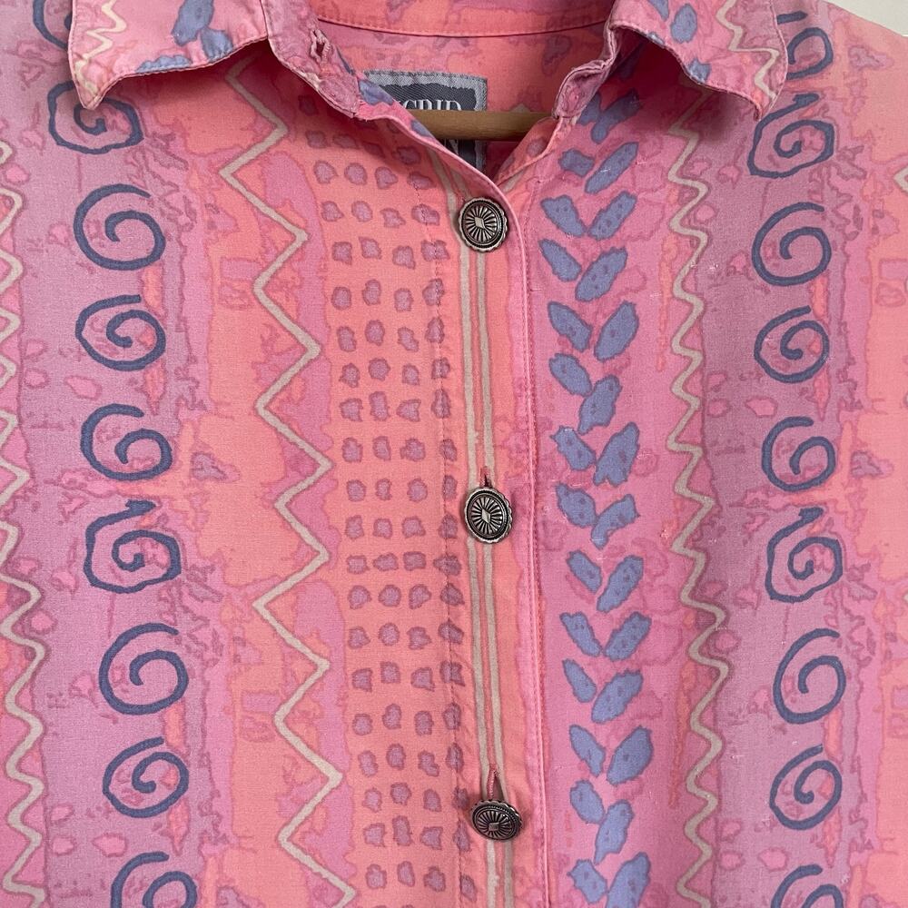 VTG 90s Sigrid Olsen Pink Abstract Print Button Down S Boho Retro Artsy Festival - Picture 5 of 13
